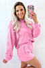 Light Grey Bow Embroidery Long Sleeve Pullover and High Waist Shorts Set