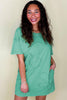 Mint Green Mineral Wash Flower Patchwork Mini T Shirt Dress