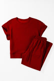 Gray Textured Loose Fit T Shirt & Drawstring Pants Set