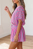 Pink Stripe Dolman Short Sleeve Blouse Drawstring Elastic Waist Loose Short Set
