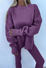 Black Solid Color Oversize Slit Sweatshirt Ribbed Leggings 2pcs Set