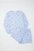 Sky Blue Valentines Bow Print Twisted Rib Loose Long Sleeve Top 2pcs Short Set