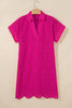 Rose Red Solid Color Eyelet Embroidered T Shirt Mini Dress