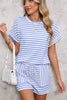 Pink Striped Print Short Sleeve Top and Pocket Shorts Set