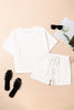 Pale Chestnut Textured Patched Pocket Short Sleeve Top and Drawstring Shorts Set