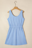 Sky Blue Mineral Wash Elastic Waist Tank Dress with Side Pockets