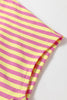 Yellow Stripe Colorblock Trim V Neck Tee Drawstring Elastic Waist Short Set