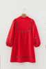 Fiery Red Textured V Neck Leopard Contrasted Trim Long Sleeve Shift Mini Dress