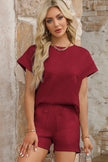 Red Dahlia Textured Short Sleeve Top and Shorts Set