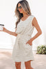 Beige Stripe Drawstring Tunic Tank Mini Dress with Pockets