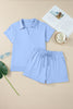 Light Grey Collared V Neck Tee Drawstring Elastic Waist Shorts 2pcs Outfit