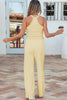 Yellow Cream Slim Ribbed Tank Top and Sweatpants Set