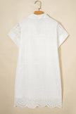 Rose Red Solid Color Eyelet Embroidered T Shirt Mini Dress