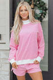 Pink Stripe Oversize Mock Neck Sweatshirt and Shorts Set