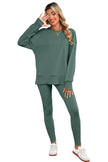 Black Solid Color Oversize Slit Sweatshirt Ribbed Leggings 2pcs Set