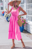 Beau Blue Solid Color Ruffle Trim High Waist Sleeveless Maxi Dress