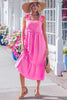 Beau Blue Solid Color Ruffle Trim High Waist Sleeveless Maxi Dress
