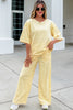 Sachet Pink Lace Patchwork Half Sleeve Top Elastic Waist Pants Two Piece Set