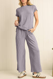 Bright Pink Solid Corded Short Sleeve T Shirt and Wide Leg Pants Set