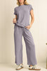 Bright Pink Solid Corded Short Sleeve T Shirt and Wide Leg Pants Set