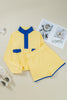 Navy Blue Colorblock Patchwork Half Button Pullover and Shorts Outfit