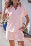 Sky Blue Striped Dolman Sleeve Pullover and Drawstring Shorts Set