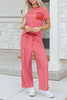Rose Stripe Crew Neck Tee Drawstring Waist Cropped Pants Set