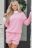 Pink Stripe Oversize Mock Neck Sweatshirt and Shorts Set