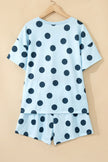 Pink Polka Dot Print Loose Tee Drawstring Elastic Waist Short Set