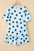 Pink Polka Dot Print Loose Tee Drawstring Elastic Waist Short Set