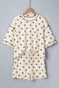 White Polka Dot Short Sleeve Loose Top Drawstring Shorts Set