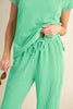 Bright Pink Solid Corded Short Sleeve T Shirt and Wide Leg Pants Set