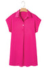 Rose Red Buttoned Collar Shift T Shirt Dress