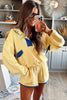 Navy Blue Colorblock Patchwork Half Button Pullover and Shorts Outfit