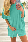 Mint Green Raw Edge Patch Pocket Oversized Top and Shorts Set
