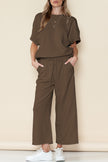 Gray Textured Loose Fit T Shirt & Drawstring Pants Set
