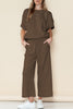 Gray Textured Loose Fit T Shirt & Drawstring Pants Set