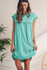 Mint Green Frilled Trim Crewneck Loose Fit Mini Dress