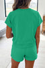 Sea Green Solid Color Loose Tee Drawstring Shorts 2pcs Outfit
