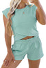 Yellow Cream Solid Short Sleeve Elastic Waist Pocket Casual Two Piece Short Set
