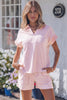 Sky Blue Striped Dolman Sleeve Pullover and Drawstring Shorts Set