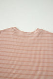 Rose Stripe Raised Rib Loose Tee Drawstring Elastic Waist 2pcs Short Set