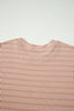 Rose Stripe Raised Rib Loose Tee Drawstring Elastic Waist 2pcs Short Set