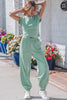 Beau Blue Solid Color Cropped Tank Top and Jogger Pants Set