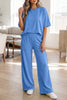 Sky Blue Solid Cover Oversize Tee Pocketed Casual Pants 2pcs Outfit