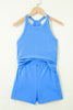 Sky Blue Slim Tank Top Elastic High Waist Shorts 2pcs Outfit