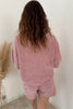 Dark Brown Textured Knit Drop Shoulder Pullover Drawstring Shorts Set