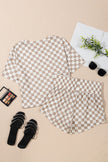 Brown Checkerboard T Shirt and High Waist Skort Set