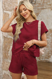 Red Dahlia Textured Short Sleeve Top and Shorts Set