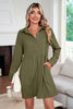 Black Corduroy Half Button Collared Long Sleeve Mini Dress